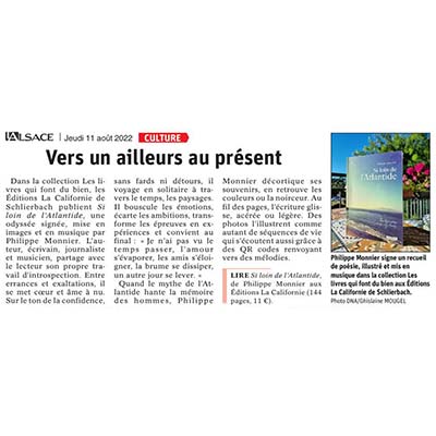 Si loin de l'Atlantide, écrit par Philippe Monnier dans L'Alsace du 12 août 2022.